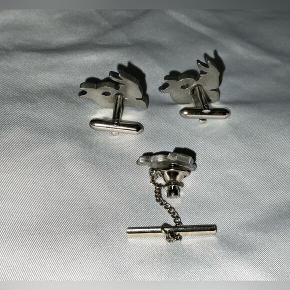 VTG SILVER TONE CAPRICORN CUFFLINKS & TIE CLIP ZODIAC JAN-DEC SEA GOAT SET/3 - Picture 3 of 9
